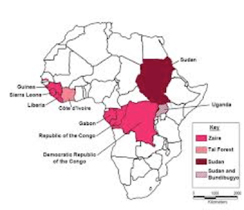 Mapa del Ébola en África