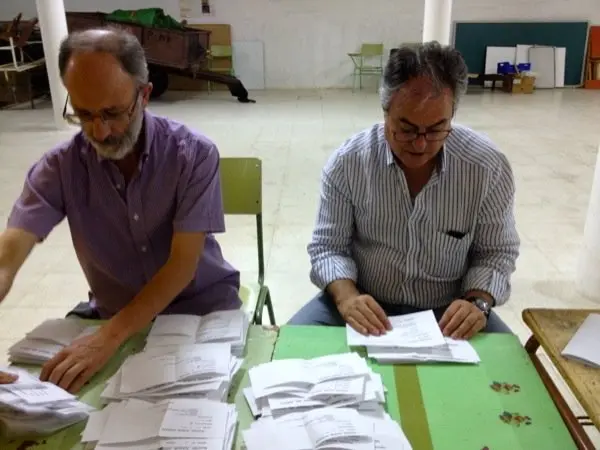 Rafael Gir&oacute;n y Juan Carlos Parra en el recuento de votos
