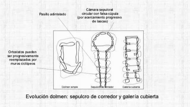 1 Evoluci&oacute;n de los sepulcros megal&iacute;ticos. Dibujo de JOS&Eacute; LUIS MART&Iacute;N GALINDO en www.sierradegatadigital.es