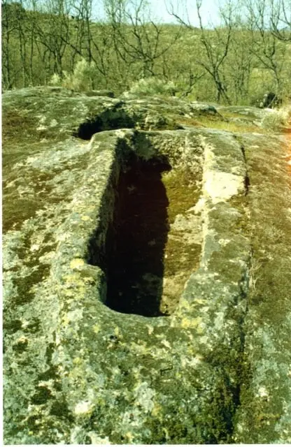 Sepultura antropomorfa excavada en roca del Valle de J&aacute;lama. Una imagen de JOS&Eacute; LUIS MART&Iacute;N GALINDO en www.sierradegatadigital.es