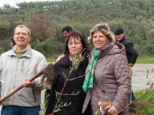 Momento de la plantación de los árboles en la Fiesta del Árbol 2016 de Villanueva de la Sierra