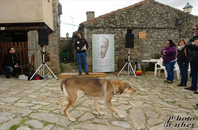 Nacho Lozano, vicepresidente de la asociaci&oacute;n Somos Sierra de Gata, durante la presentaci&oacute;n de Arquegu&iacute;as Em&eacute;rita en Trevejo. ANHER                               