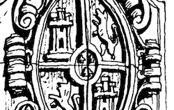 Escudo de Felipe V en Cilleros. (Dibujo de Agust&iacute;n Flores)