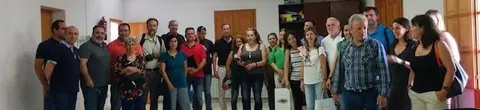 Miembros de la Delegación extremeña con representantes del Parque Cultural Río Martín