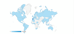 Mapa de pa&iacute;ses donde se lee www.sierradegatadigital.es seg&uacute;n Google Analythics