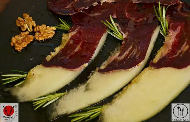 Delicioso melón con jamón wagyu ibérico, propuesta de Sibarigata