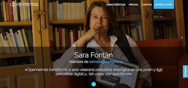 La directora de Sierra de Gata Digital, Sara Fontán, en la página de clientes de Opennemas