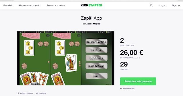 Página para microdonaciones de Kickstarter promovida por Acebo Mágico