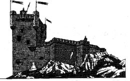 , El castillo de Trevejo en el siglo XV.  Dibujo de Agustín Flores.jpg