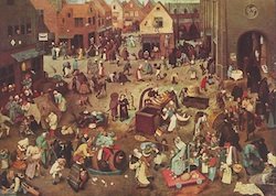 “El combate entre don carnaval y doña cuaresma”. Pieter Brueghel el Viejo, 1559. Óleo sobre tabla. Renacimiento. Museo de Historia del Arte de Viena. Viena