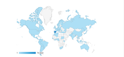 Mapa de países donde se lee www.sierradegatadigital.es según Google Analythics