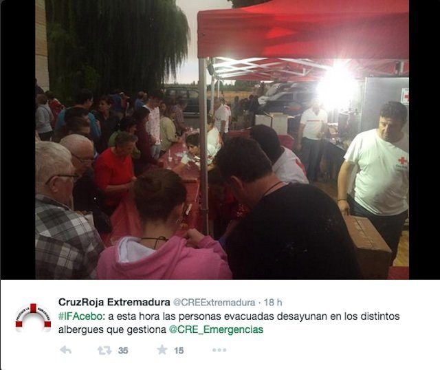 Twit enviado por Cruz Roja Extremadura en la mañana del día 7