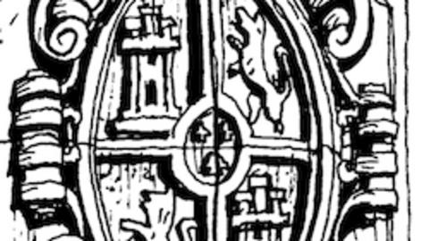 Escudo de Felipe V en Cilleros. (Dibujo de Agust&iacute;n Flores)