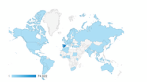 Mapa de pa&iacute;ses donde se lee www.sierradegatadigital.es seg&uacute;n Google Analythics