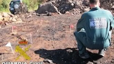 Miembro del SEPRONA analizando terreno tras un incendio