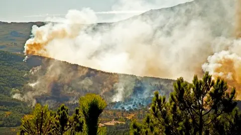 Humareda y llamas en el incendio de Acebo. IMAGEN DE JP P&Eacute;REZ para www.sierradegatadigital.es copia