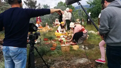 Un momento durante la grabación de Los Nuevos Cristianos para Canal Extremadura
