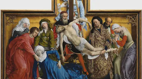 __El Descendimiento__. Roger van der Weyden (1400-1464). Oěleo sobre tabla. Museo del Prado. Madrid. Dominio puěblico