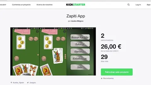 Página para microdonaciones de Kickstarter promovida por Acebo Mágico