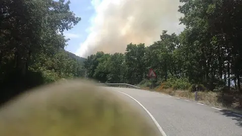 Incendio en San Martín de Trevjeo la tarde del 24 de agosto de 2016. CEDIDA