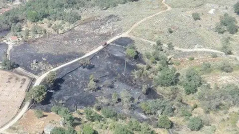 Vista aérea del incendio de Cilleros el 28 de septiembre de 2016