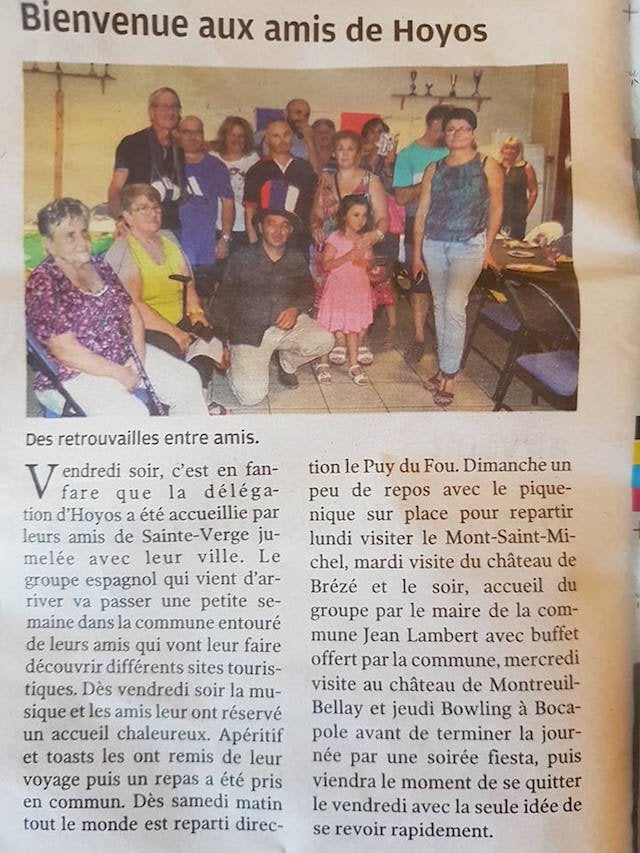 La asociación de hermanamiento Hoyos -- Sainte Verge, en la prensa francesa